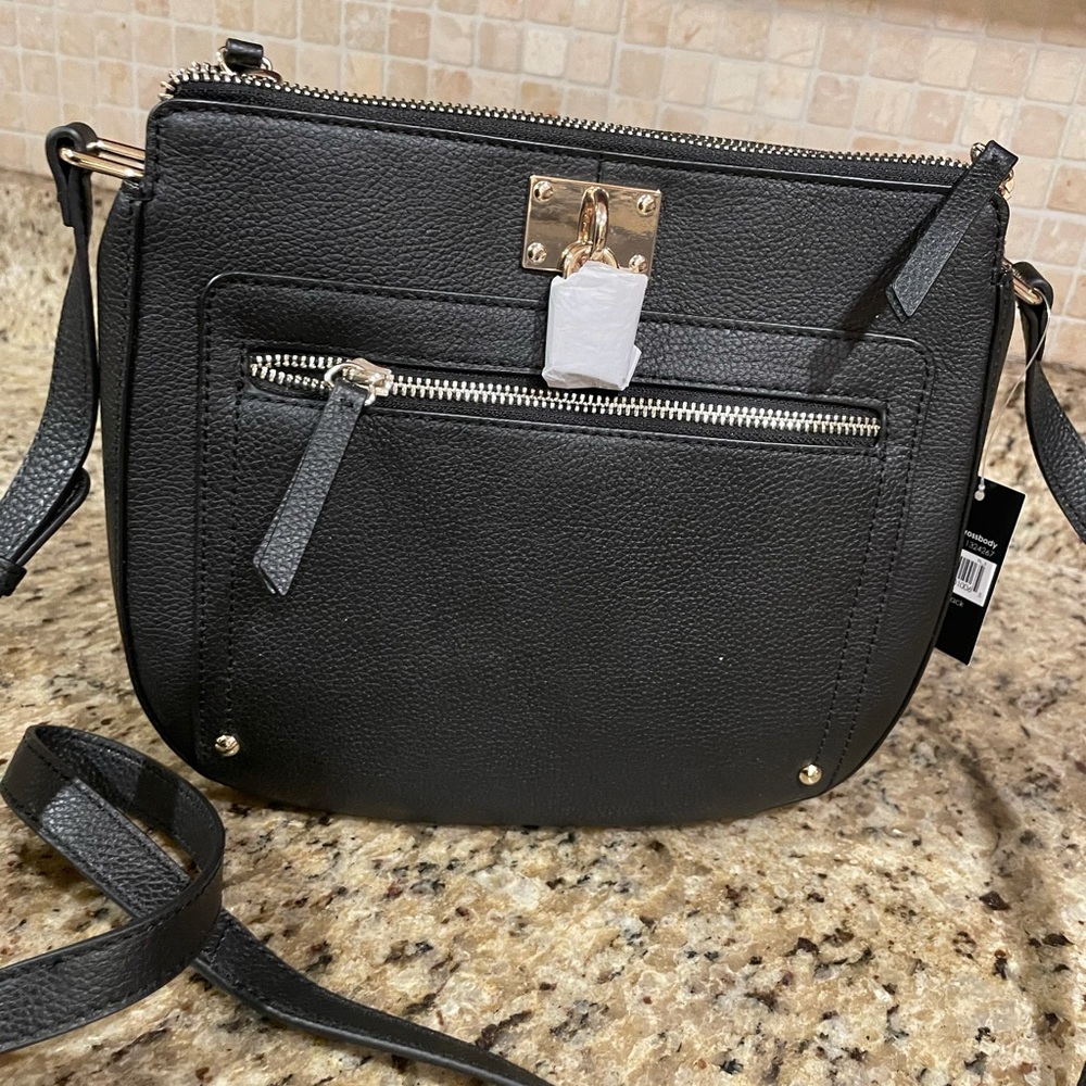 Hilary Radley Maya Crossbody Black Leather Women's Handbag  with Padlock - New